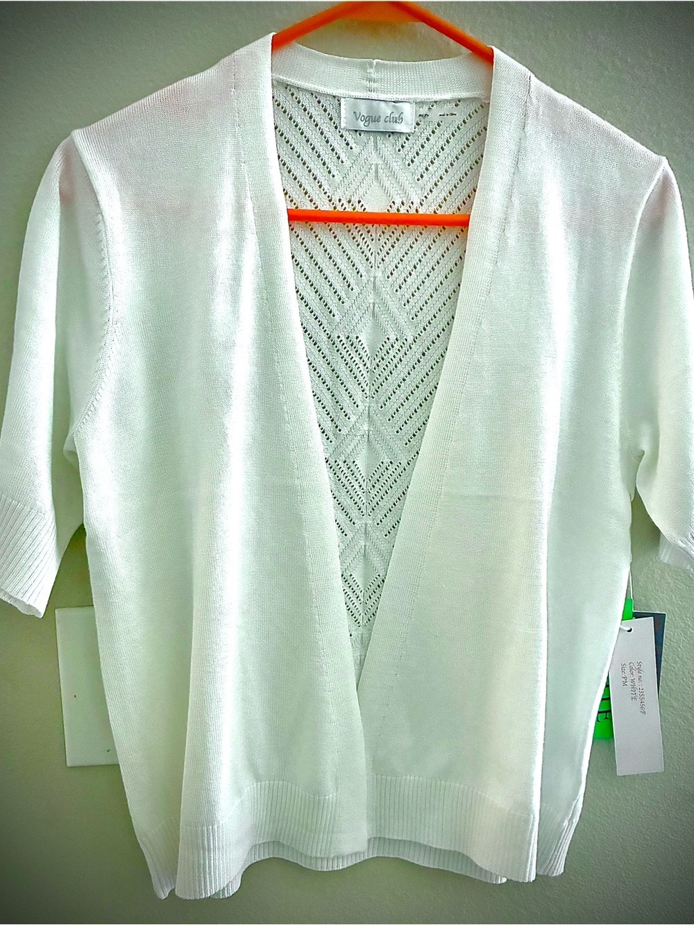White Open-Front Short Sleeve Knit Cardigan Petite Medium